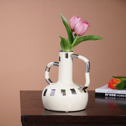 The Infinite Grace - Ceramic Table Vase - Ivory & Silver