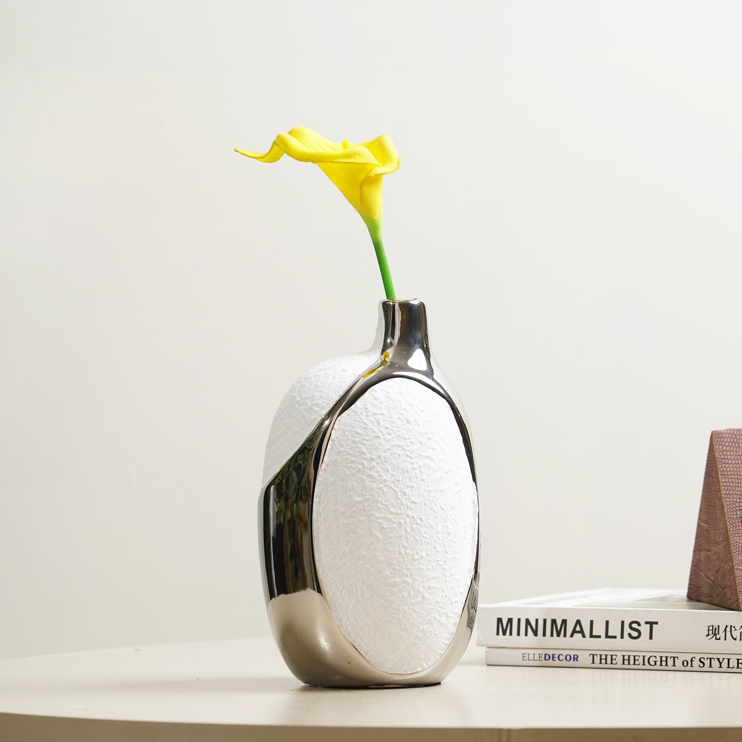 Table Vase The Lunar Pair - White & Silver Ceramic Table Vases