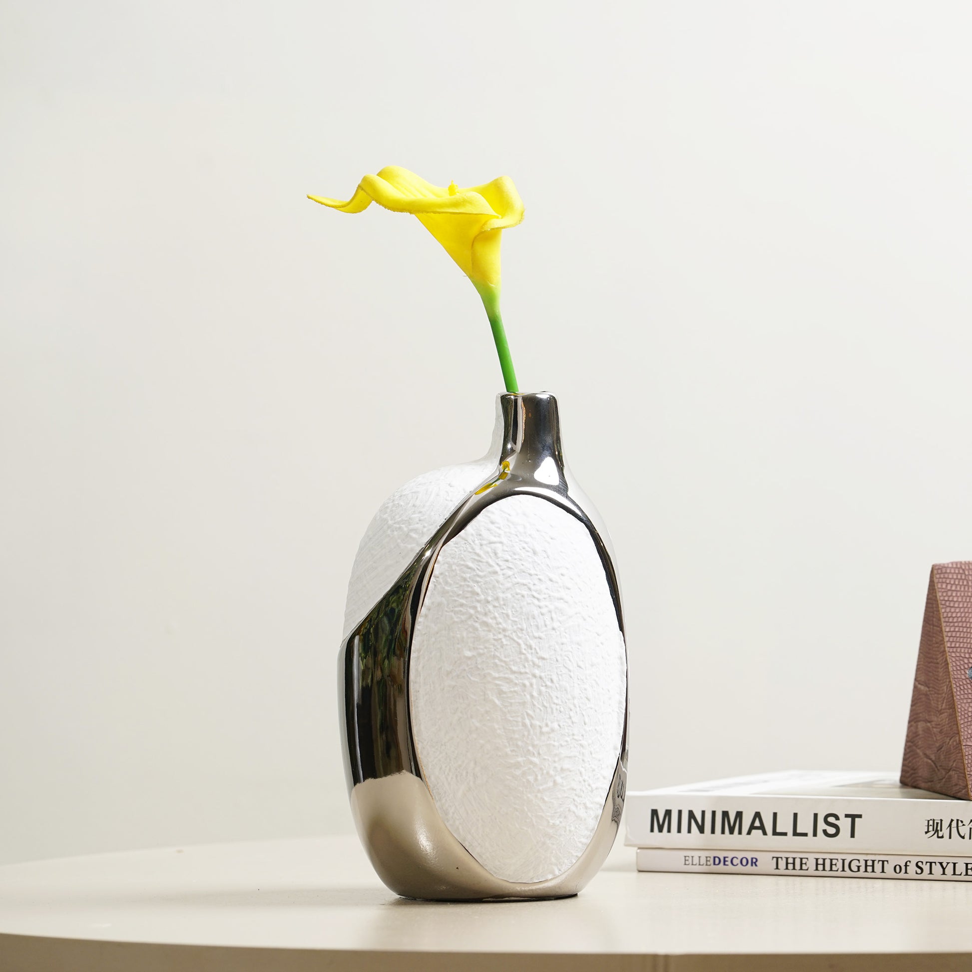 Table Vase The Lunar Pair - White & Silver Ceramic Table Vases
