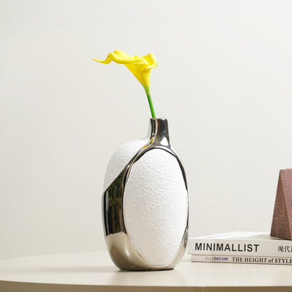 Table Vase The Lunar Pair - White & Silver Ceramic Table Vases