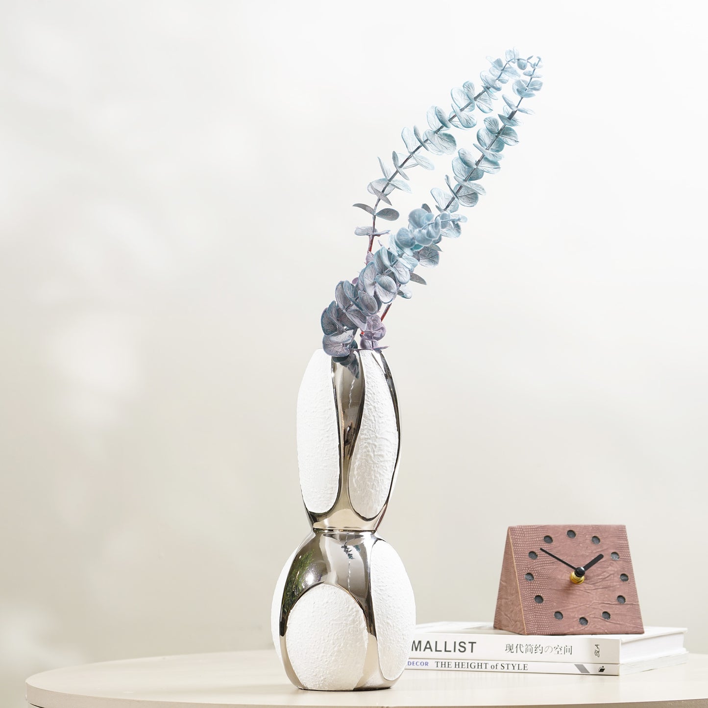 Table Vase The Lunar Pair - White & Silver Ceramic Table Vases
