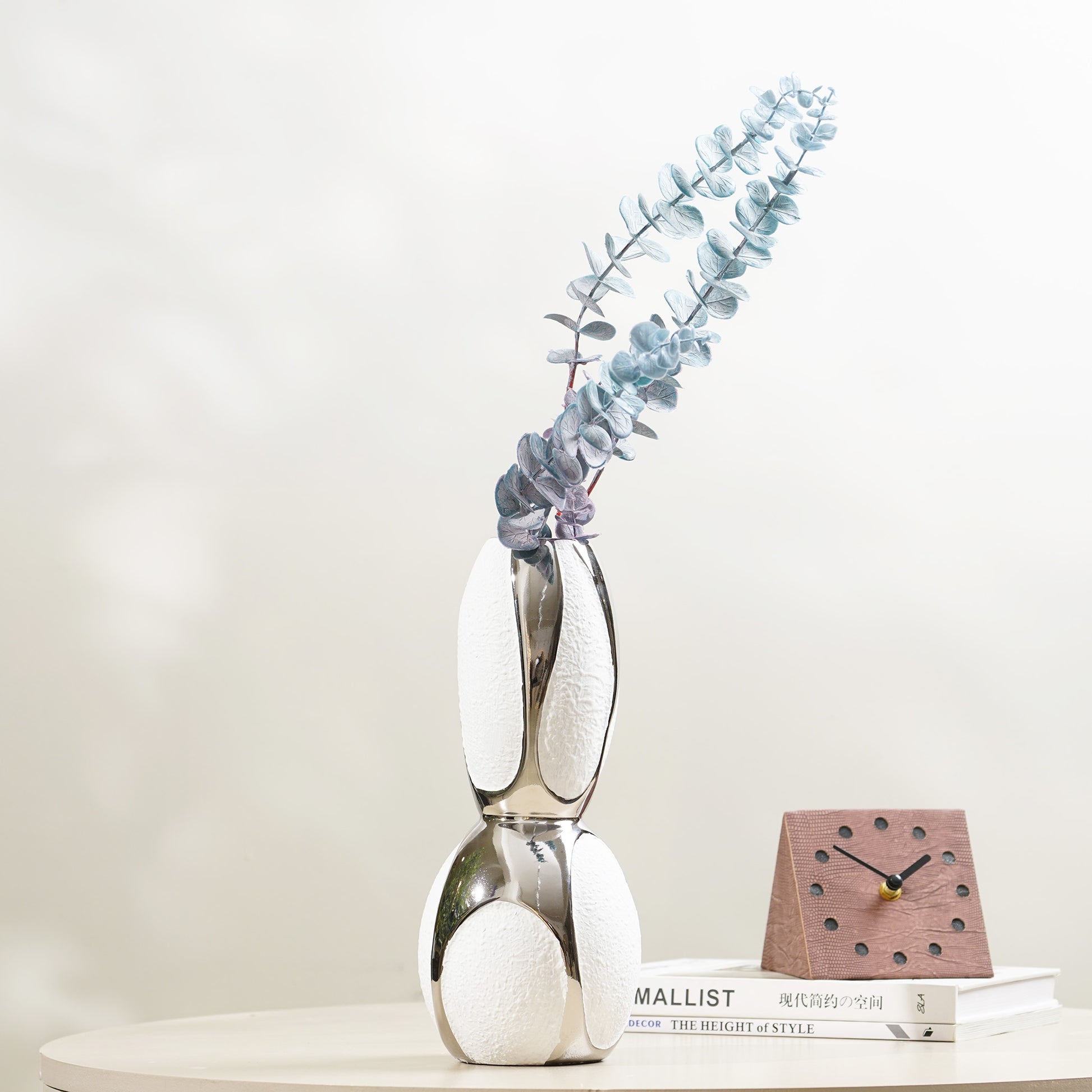 Table Vase The Lunar Pair - White & Silver Ceramic Table Vases