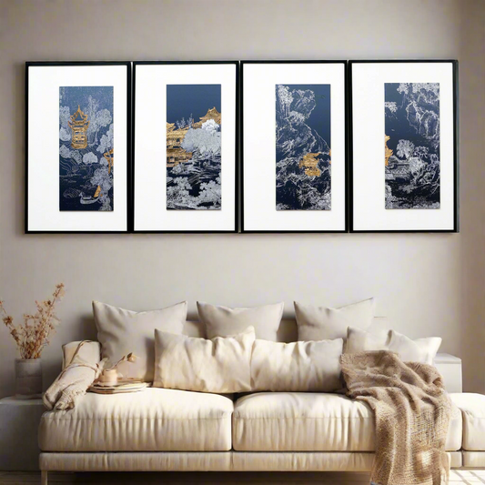 Tales of the Noble Court - Leather & Silk Textured Premium Wall Art ~ 5.5 Ft Long
