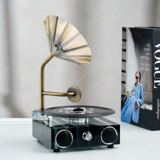 The Playback - Crystal Gramophone Table Showpiece (Black)