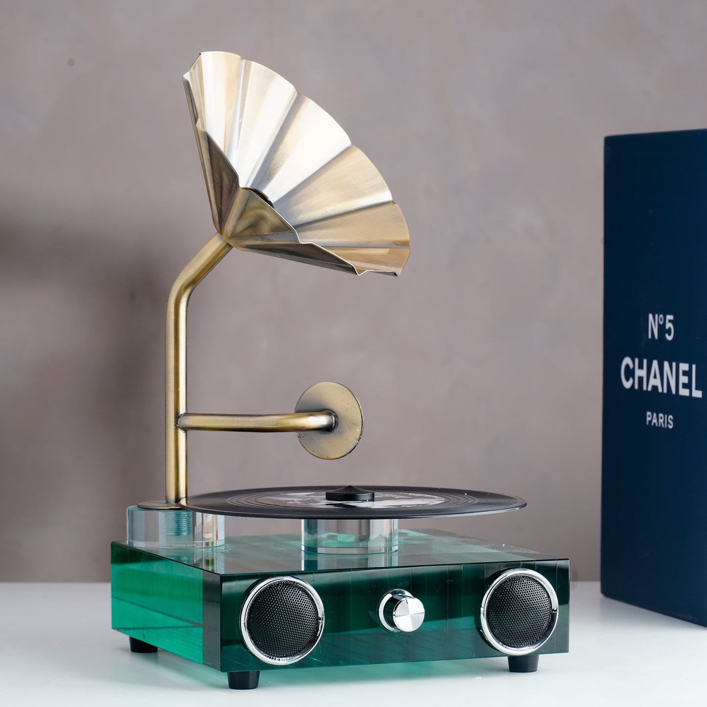 The Playback - Crystal Gramophone Table Showpiece (Green)