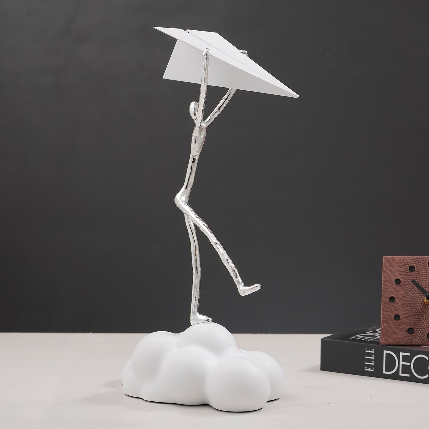 Daydreamer - Human Figurine with Paper Plane (White & Silver)