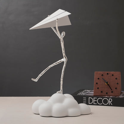 Daydreamer - Human Figurine with Paper Plane (White & Silver)