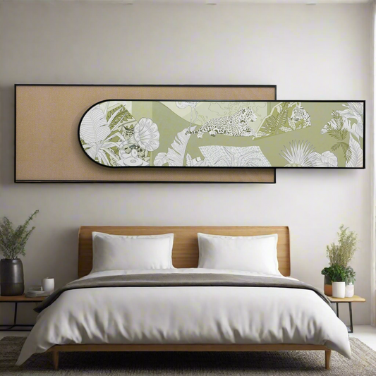 Long Nature and Jungle inspired luxury wall art in modern bedroom interiors