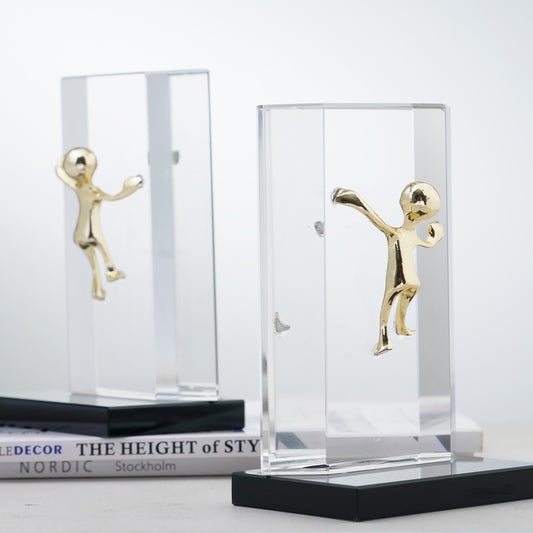 Summit - Crystal & Brass Human Figurines & Bookend (Set of 2)