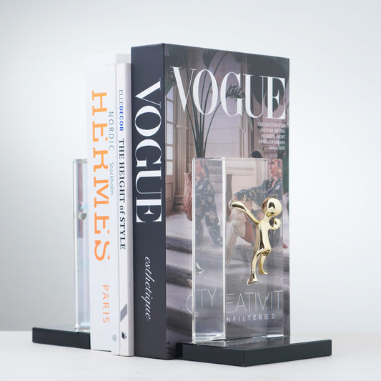 Summit - Crystal & Brass Human Figurines & Bookend (Set of 2)