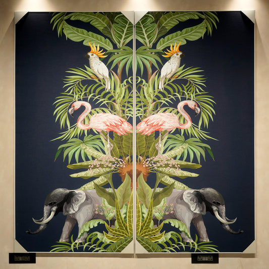 Tropical Paradise - Silk Print & Embroidered Wall Art ~ 7 feet