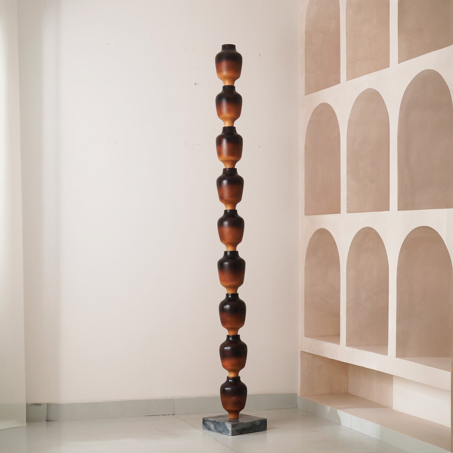 Bastion - Wood Finish Totem Floor Sculpture ~ 7 feet Tall