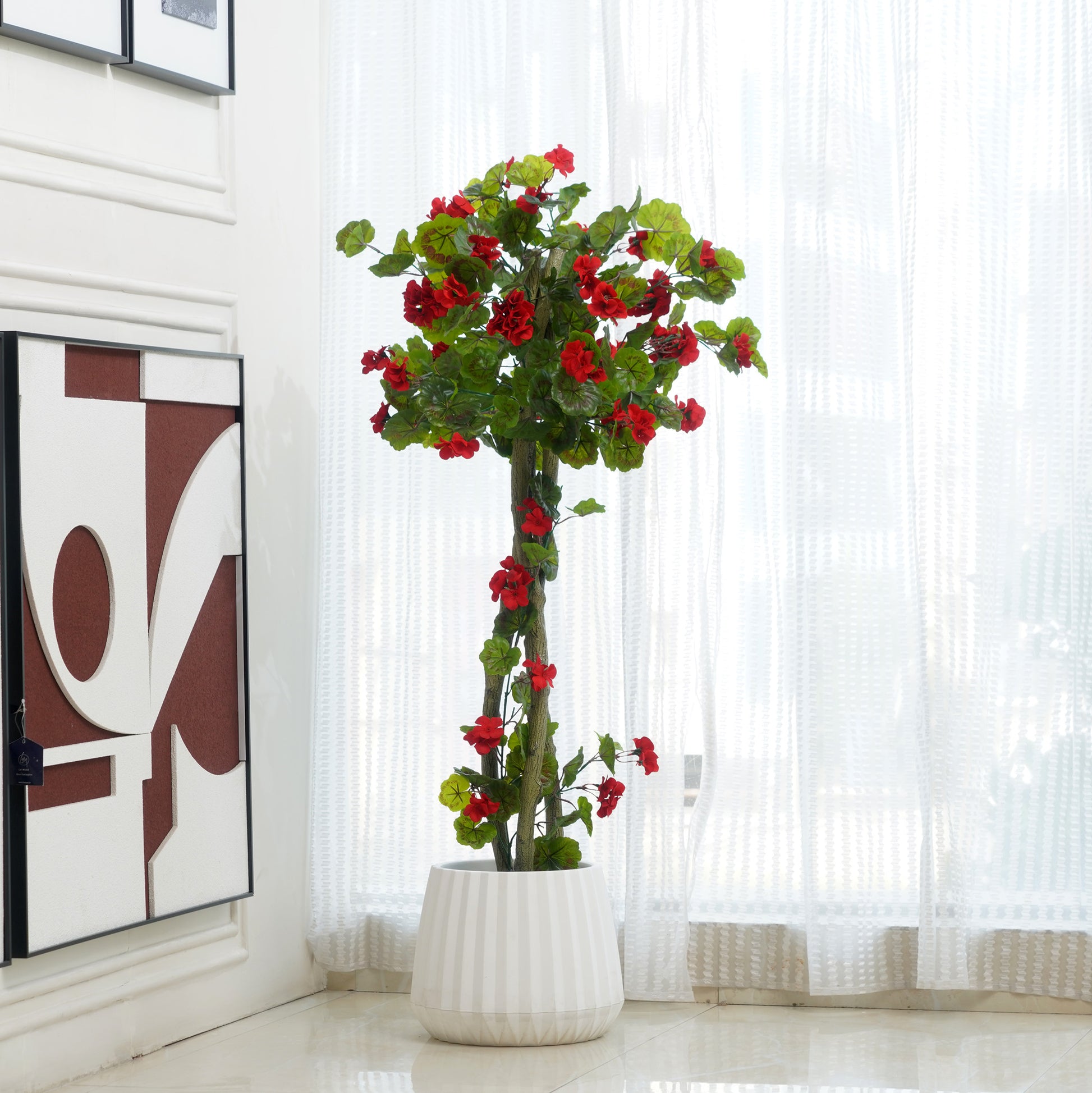 Rosette by La Muse – 4 ft Artificial Geranium Plant for Living Room & Entryway