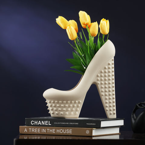 The Standout Stiletto - Ceramic Table Showpiece & Flower Vase - Beige