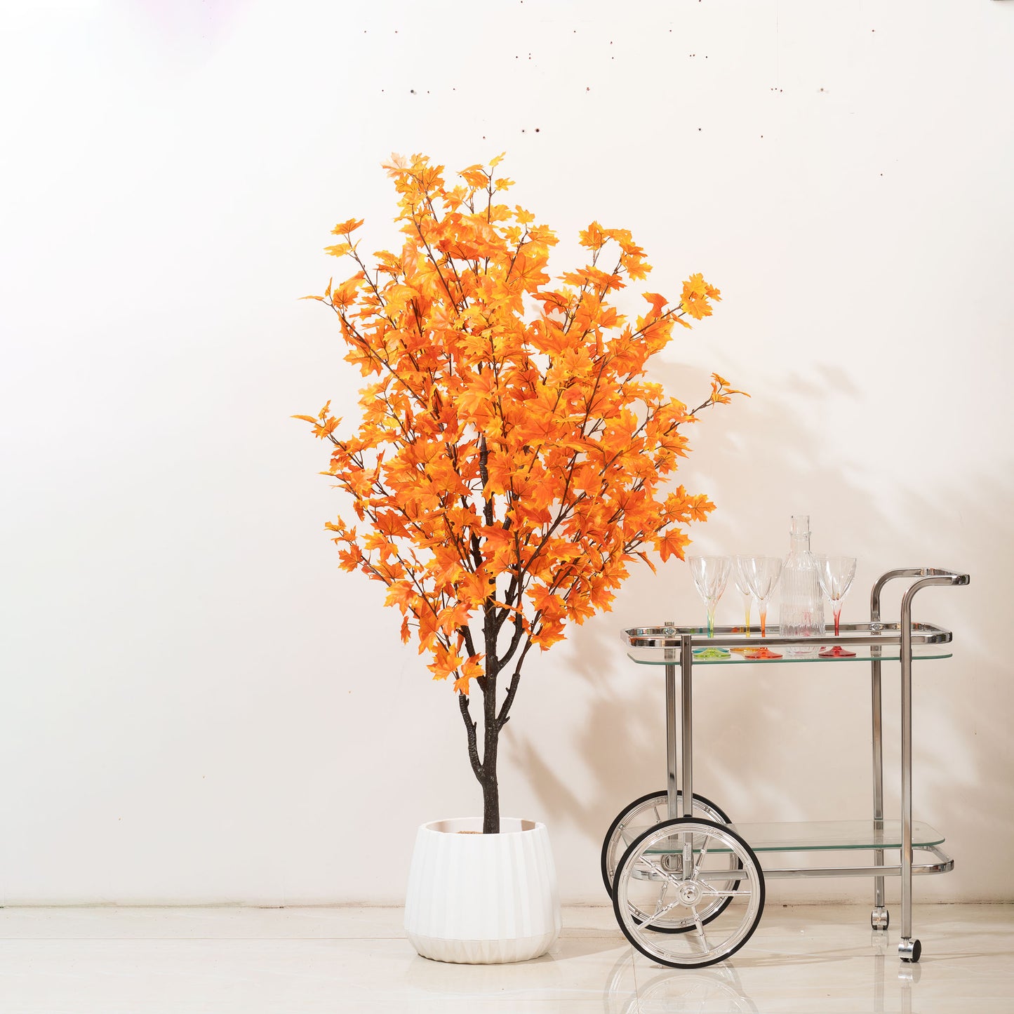 Manifestation Motif: 5.2 Feet Tall Artificial Orange Maple Plant (Without Pot)