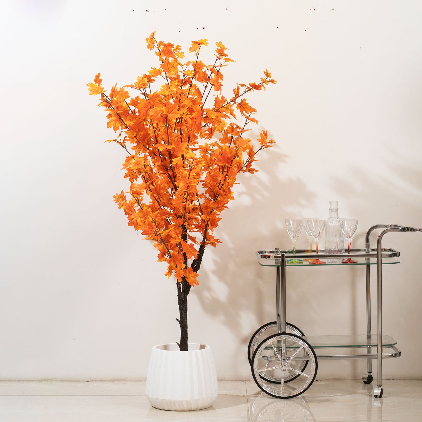 Manifestation Motif: 5.2 Feet Tall Artificial Orange Maple Plant (Without Pot)