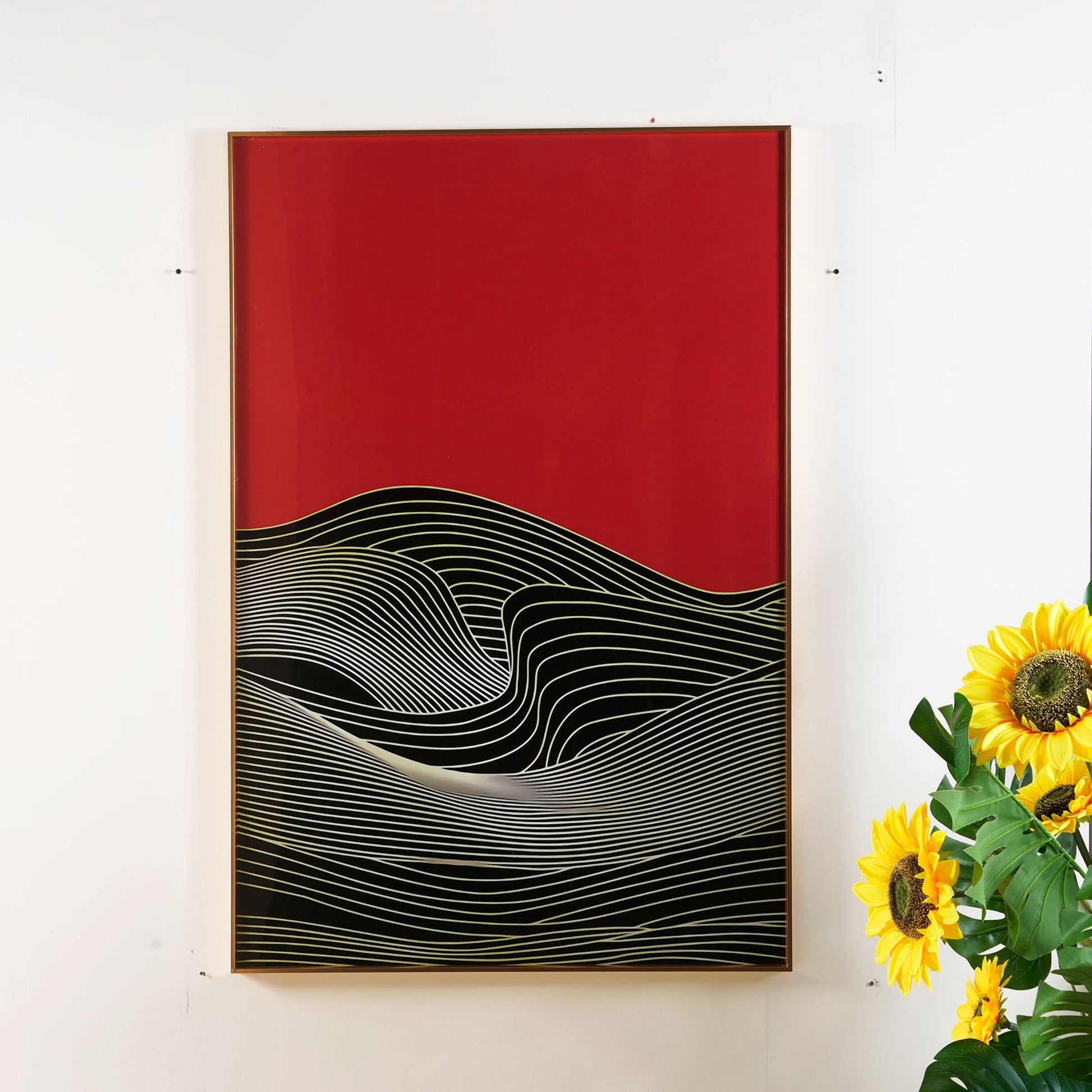 crystal porcelain wall arts Golden Strokes in Red Sonata - Red & Black Glass Framed Abstract Wall Art