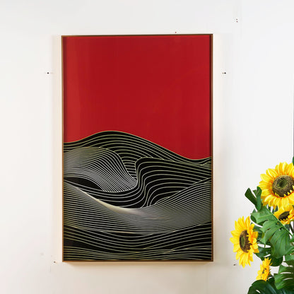 crystal porcelain wall arts Golden Strokes in Red Sonata - Red & Black Glass Framed Abstract Wall Art