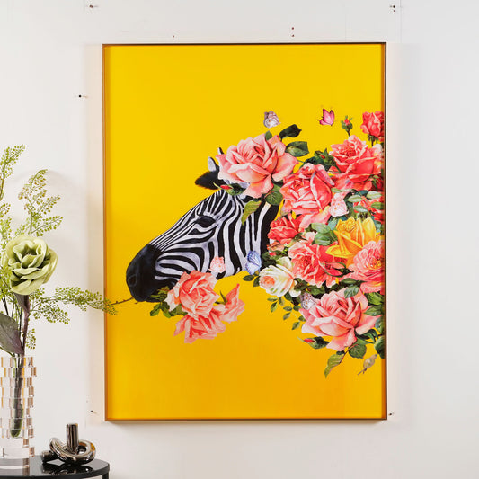 crystal porcelain wall arts Floral Odyssey - Glass Framed HD Print Zebra Wall Art ~ 4 ft x 3 ft