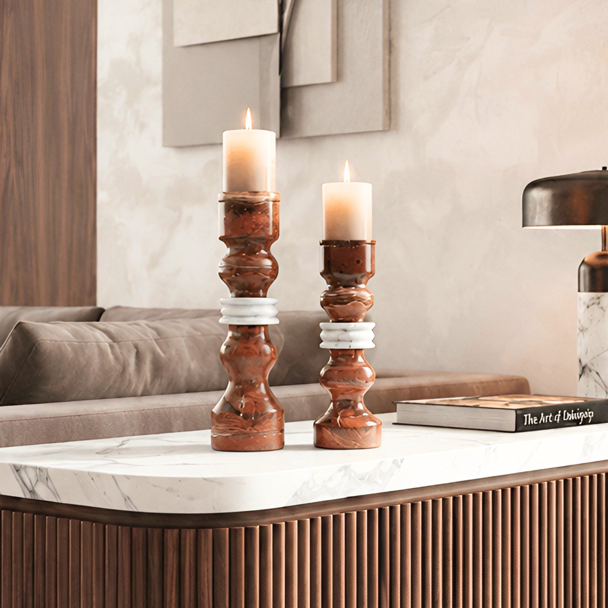 Rosso by La Muse – Marble Candle Holder Set for Dining Table & Console