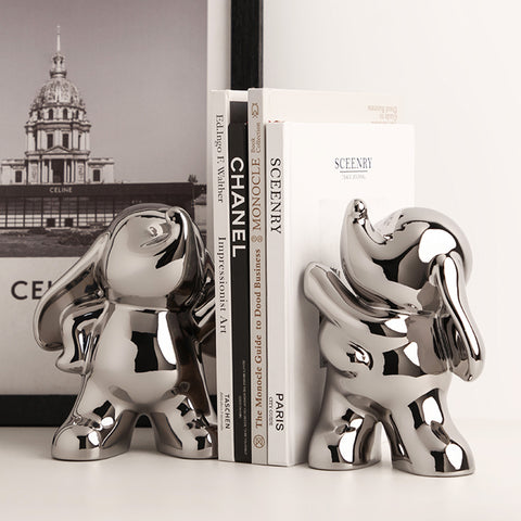 The Bliss of a Free Spirit - Ceramic Silver Elephants Table Showpiece (Set of 2)