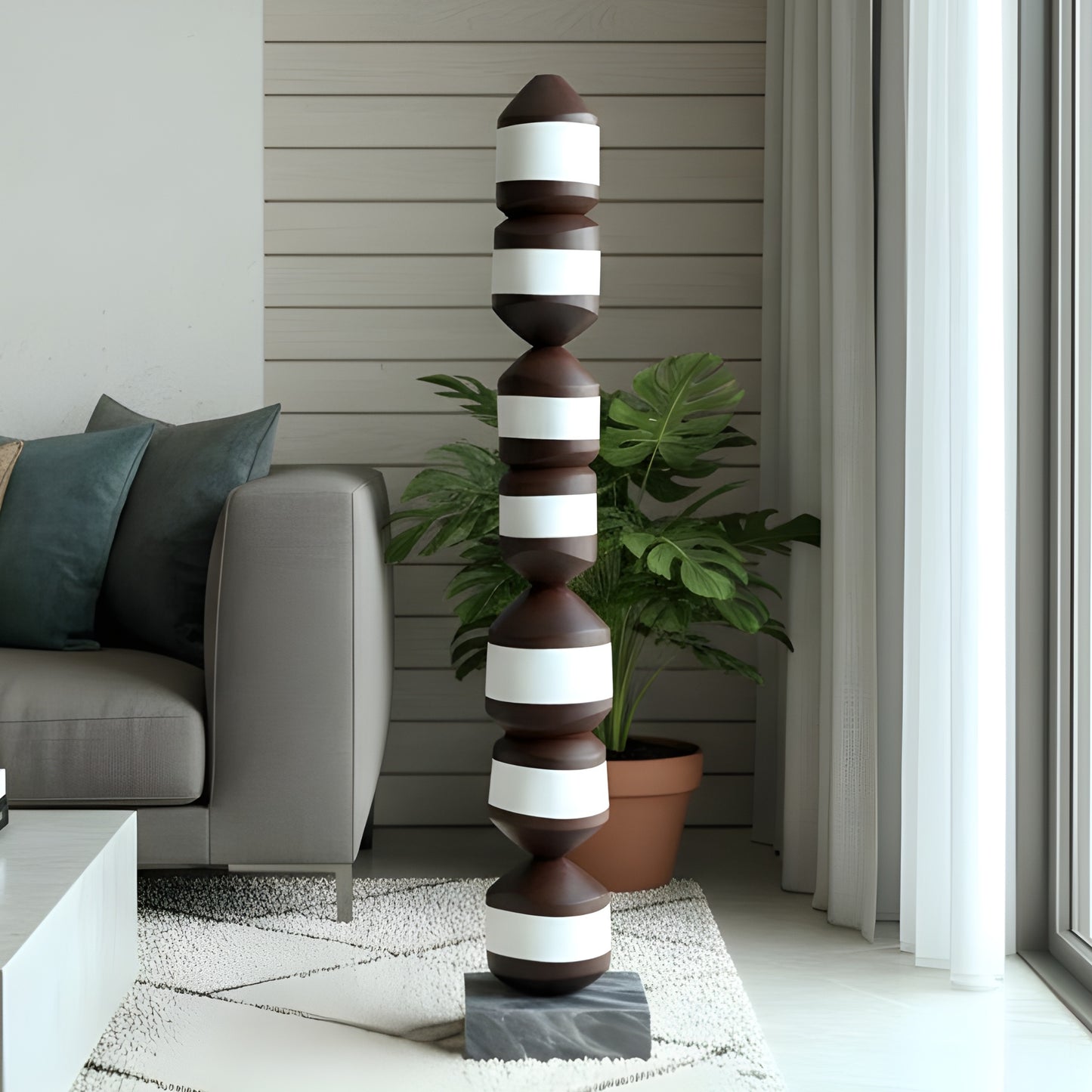 Stacked by La Muse ~ 4 Ft Tall Resin Totem Sculpture for Luxury Interiors