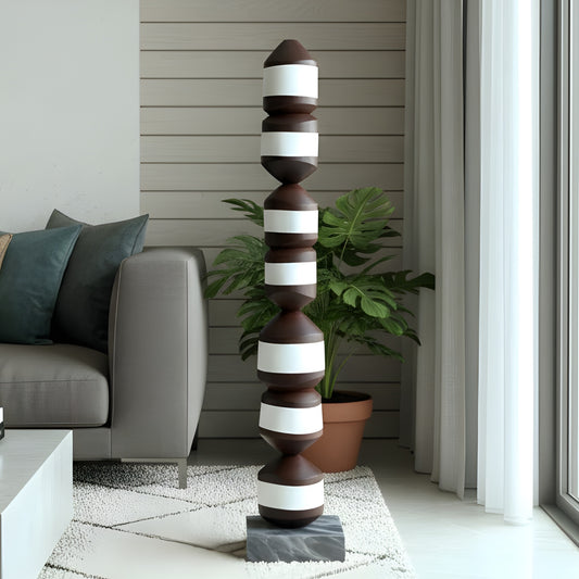 Stacked by La Muse ~ 4 Ft Tall Resin Totem Sculpture for Luxury Interiors