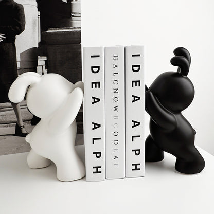 Bookend The Spontaneous Coney - Style 2 - Black & White Ceramic Rabbits Bookend (Set of 2)