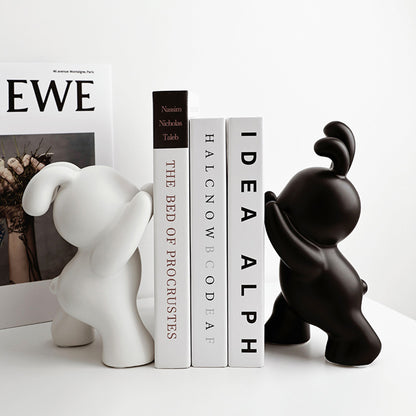 Bookend The Spontaneous Coney - Style 2 - Black & White Ceramic Rabbits Bookend (Set of 2)