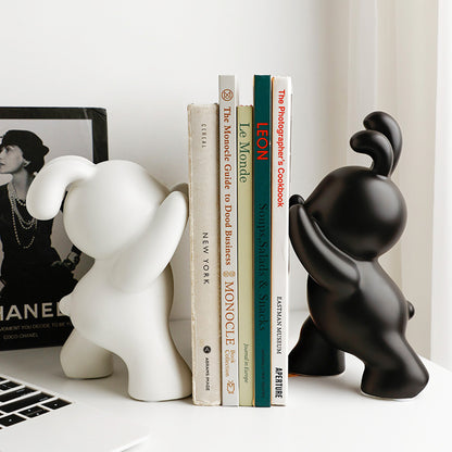 Bookend The Spontaneous Coney - Style 2 - Black & White Ceramic Rabbits Bookend (Set of 2)