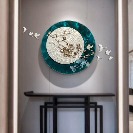 Premium Wall Art Moonlit Bloomscape - Nature Themed Floral Premium Round Wall Art