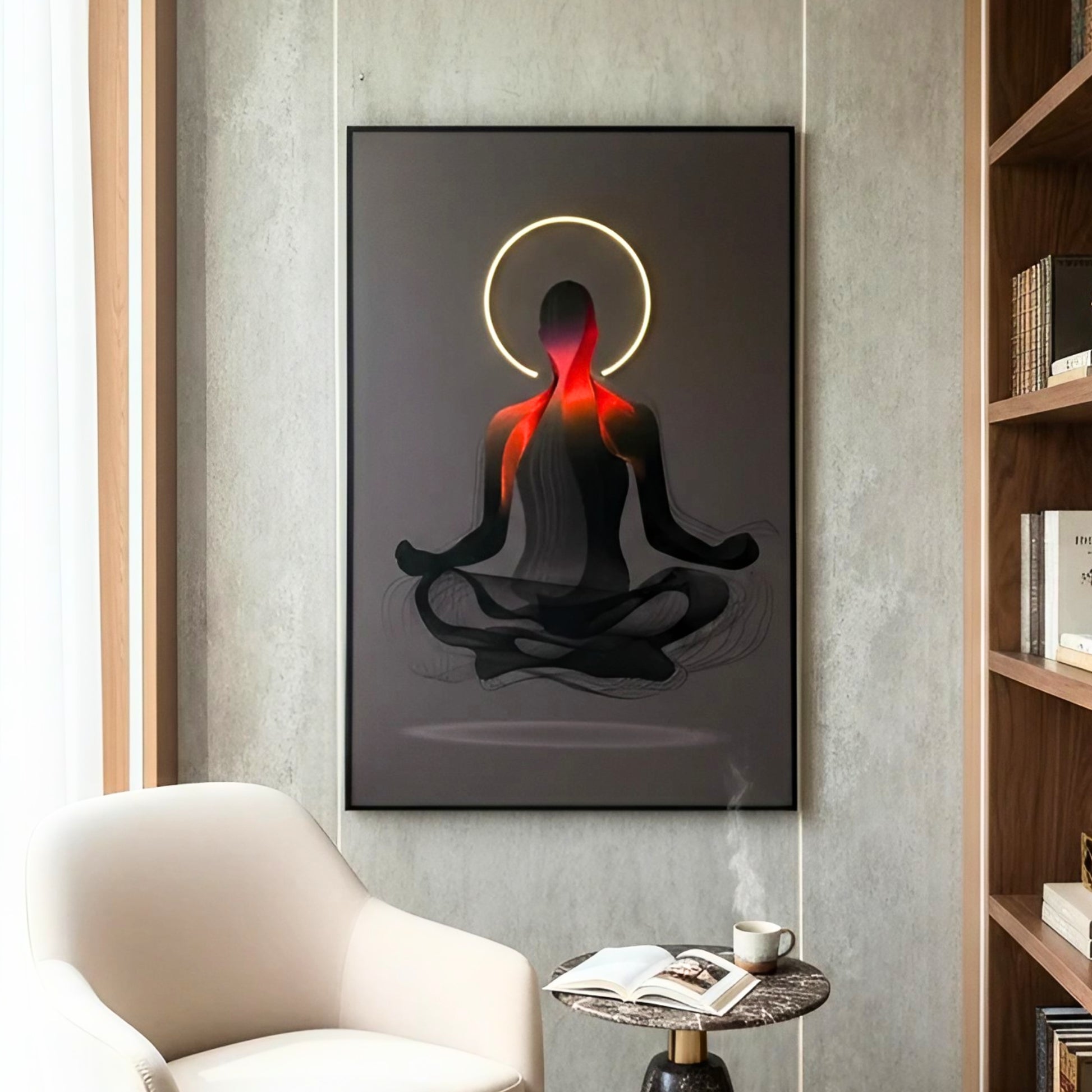 Zen by La Muse – 4 ft x 3 ft Meditation themed LED Wall Art for Living Room & Study
