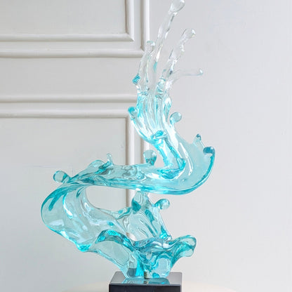 Aqua 2.3 feet tall blue resin and marble showpiece, full view