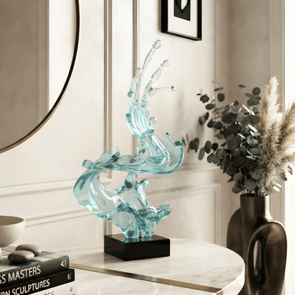 Aqua translucent blue showpiece styled on a round table