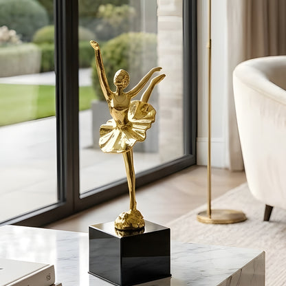 Ballet Style 2 gold metal ballerina showpiece styled in a modern living room