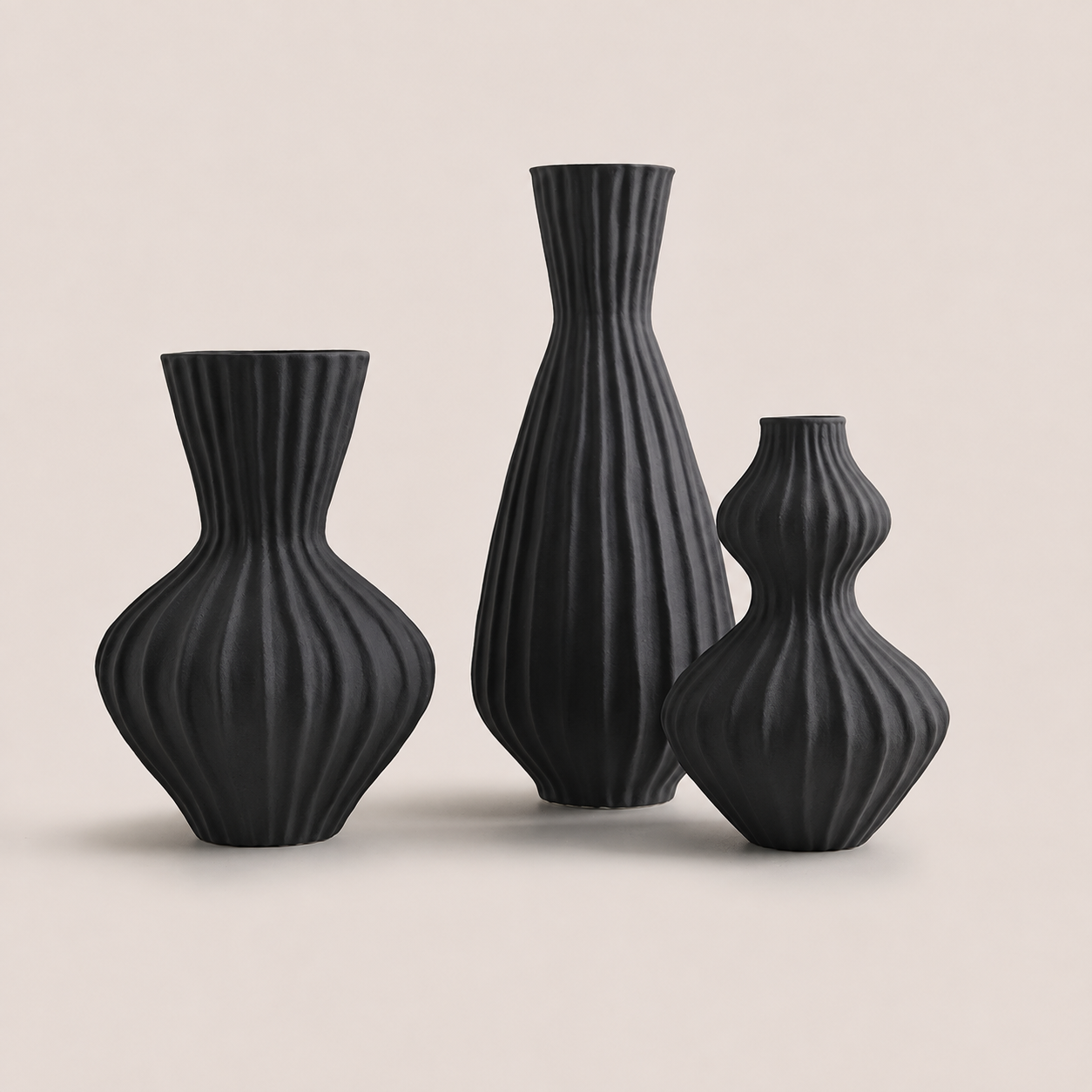Blackridge black ceramic table vases in Large, Medium and Small sizes