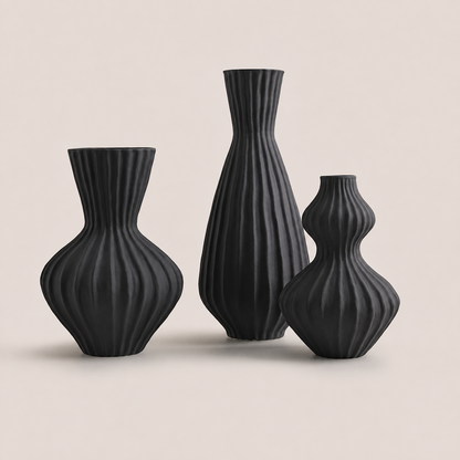 Blackridge black ceramic table vases in Large, Medium and Small sizes