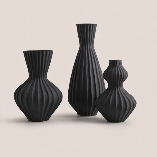 Blackridge black ceramic table vases in Large, Medium and Small sizes