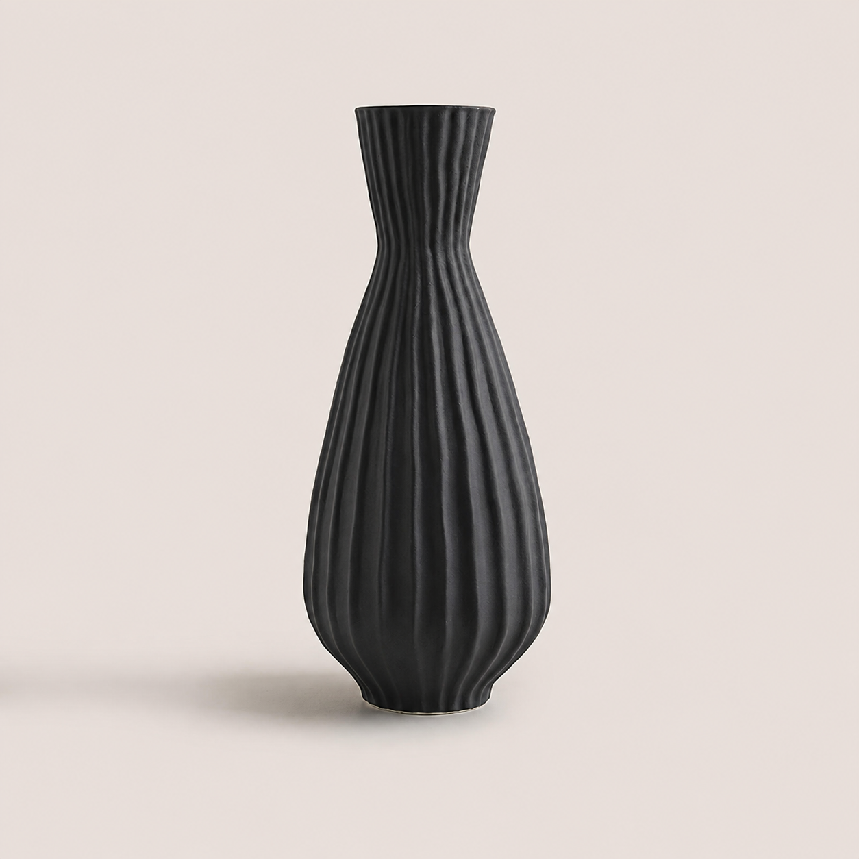 Blackridge Large matte black fluted ceramic table vase