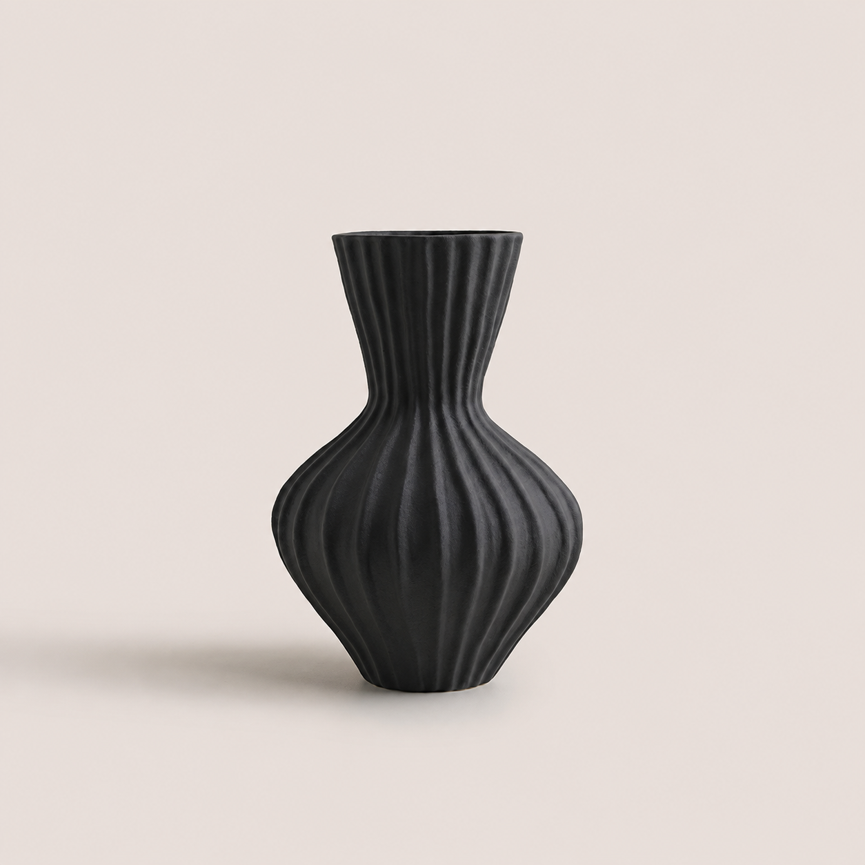 Blackridge Medium matte black fluted ceramic table vase