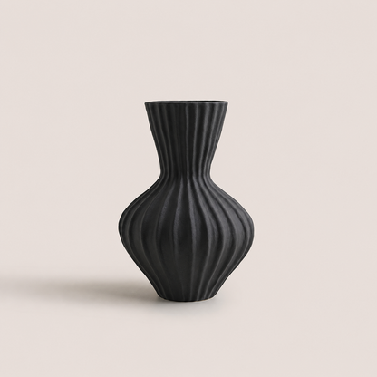 Blackridge Medium matte black fluted ceramic table vase