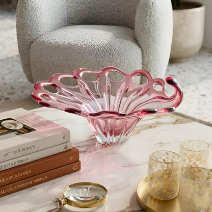 Bloom pink crystal decorative bowl styled on a centre table