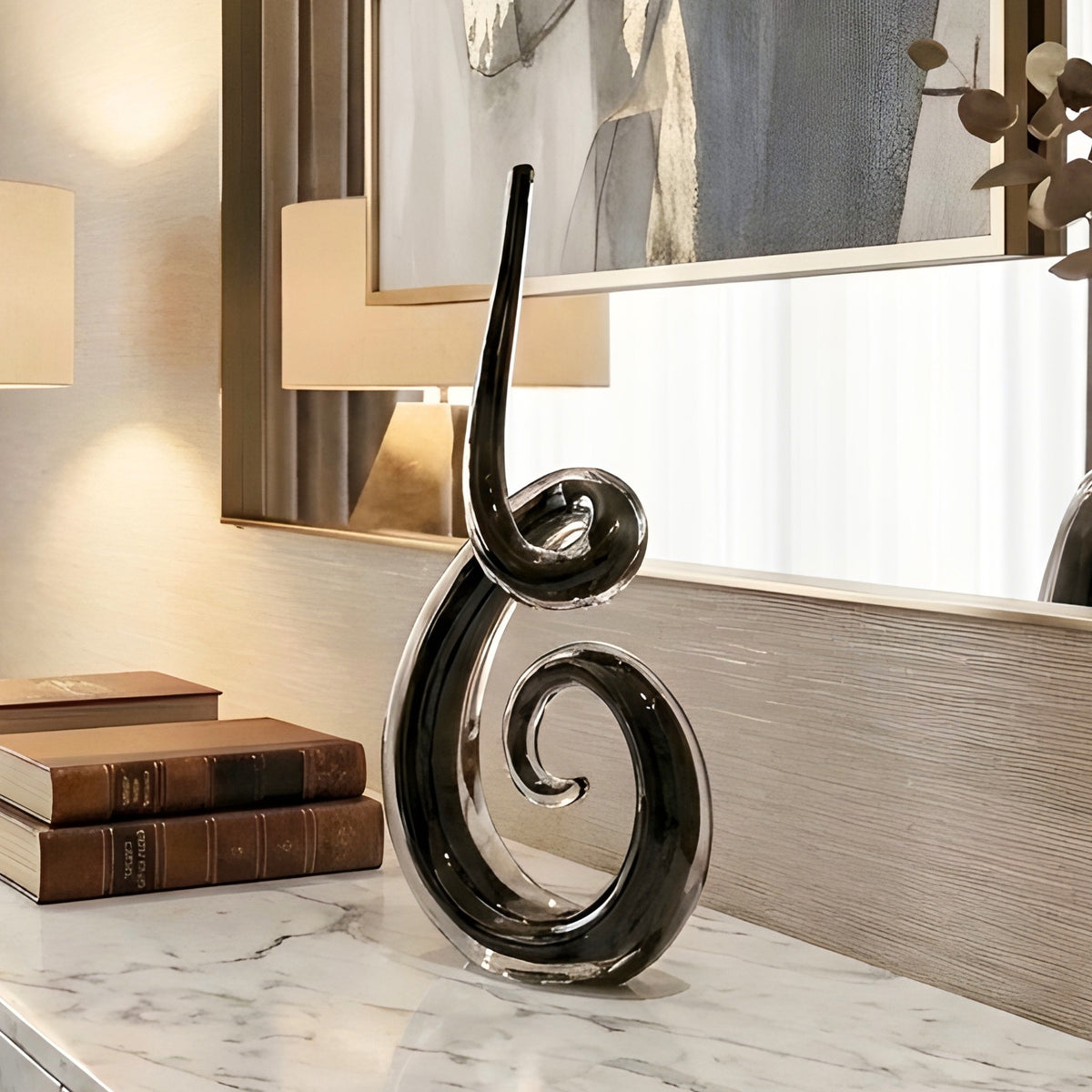 Cadence black crystal showpiece styled beside decorative books