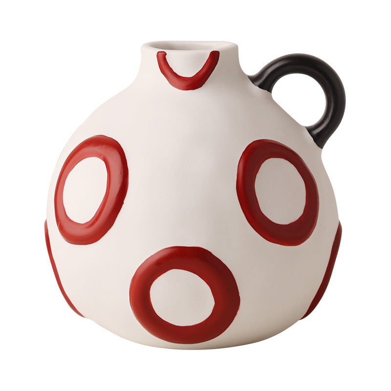 Canvas small red ceramic table vase on a white background