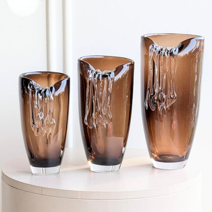 Cascade amber crystal table vases in three sizes for luxury living room decor