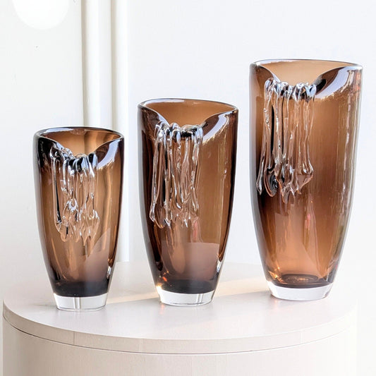 Cascade amber crystal table vases in three sizes for luxury living room decor