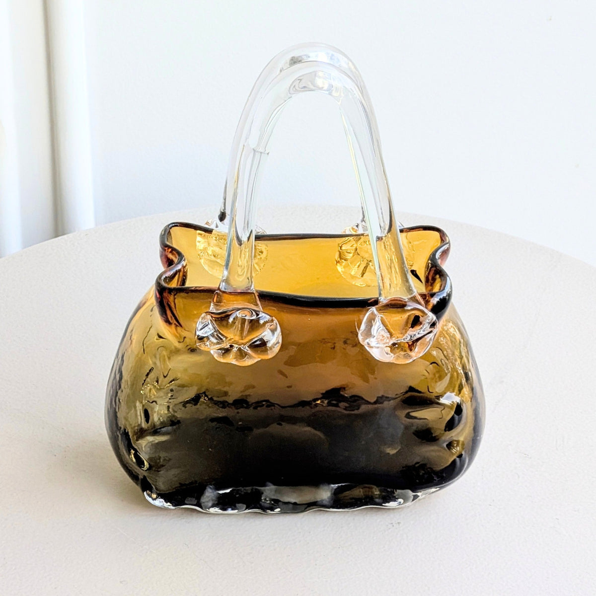 Couture amber crystal handbag vase front product view without flowers