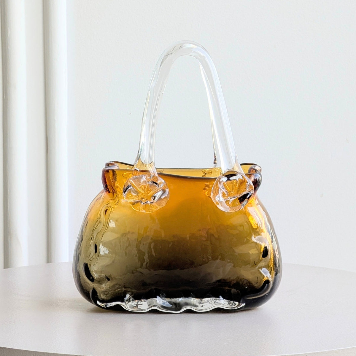 Couture amber crystal handbag vase clean front view