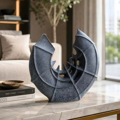 Crescent 1.1 ft textured charcoal-grey ceramic vase and showpiece
