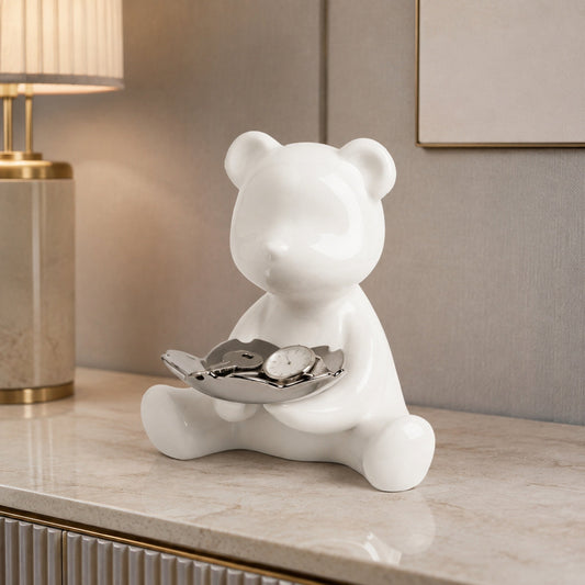 Cubby white ceramic organizer tray styled on an entrance console
